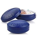 Small Pill Boxes - Pack of 2 - Mini Compact Round Portable 4 Compartment Travel Pills Case Organizer, Vitamin and Medication Dispenser Holder for Up to 4 Times a Day, BPA Free Pill Reminder