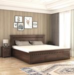 MoonWooden Solid Sheesham Wood Queen Size Kuber Bed with Box Storage Wooden Double Box Bed for Home Living Room (Walnut Finish)