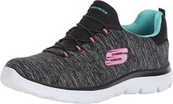 Skechers Women's Summits - Quick Getaway Shoe, Black/Light Blue/Pink, 7.5 M US