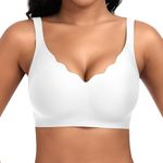 Cavotor Non Wired Jelly Bras for Women Seamless Support Wireless Bra for Large Breasts Comfort Soft Bras Ladies T Shirt Bralettes with Extra Extender (Unpatterned White,4XL)