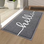 Homaxy Hello Door Mat, Dirt Trapper Doormats Non-Slip Low Profile Durable Door Mat for Outdoor, Indoor, Entrance, Patio, Front Back Door — (40 x 60cm, Grey)