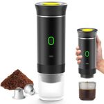 Lohoom Portable Espresso Machine, 4-6 min Self-Heating, 3 In 1 Portable Coffee Maker, 50 Times for One Charge, Small Capsules, Large Capsules, Ground Coffee, for Camping Travel, Office, Home (black)