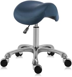 DR.LOMILOMI Ergonomic Saddle Stool Adjustable Pneumatic Swivel Rolling Saddle Seat Stool with Wheels for Medical Hygienic SPA Massage Salon Home and Office 506 Haku (Queen Blue)