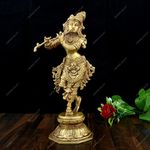 Vintage Gulley Brass Krishna Antique Standing Idol (Gold, Medium)