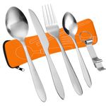 Vicloon Camping Cutlery Set, 5PCS Stainless Steel Flatware Set with Bottle Opener, Travel Cutlery Set Spoon Knife and Fork with Storage Bag for Camping Picnic Office School Lunch, Orange