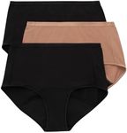 Hanes Women's Comfort, Period. Briefs, Super Leak Post-Partum & Period Underwear, 3-Pack, 3-Pack Briefs, Black/Pecan/Black, 3X-Large