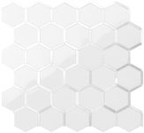 DICOFUN 10-Sheet Hexagon Peel and Stick Backsplash Tile, Polished White Tile Look Mixed Metal Silver Kitchen Backsplash Peel and Stick Wall Tiles