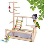 RoseFlower Bird Playground Parrot Playstand, Bird Activity Center with Feeder Cup and Tray, Bird Play Stand Wood Perch Gym Playpen LadderToys for Cockatiel Parakeet - Include Tray