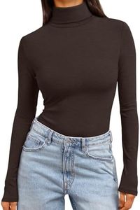 Trendy Queen Women's Turtleneck Long Sleeve Shirts Fall Fashion BasicThermal Underwear Tops Winter Clothes 2024 Coffee XL