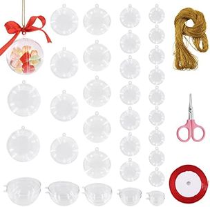 Rustark 35Pcs Clear Plastic Round Fillable Balls Christmas Ornaments DIY Craft Balls Assortment Kit Fillable Decor for Wedding Christmas Crafts Decoration (Round-4,5,6,7,8cm Dia.)