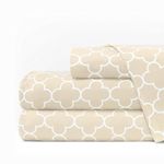 Italian Luxury 1600 Series Hotel Collection Clover Pattern Bed Sheet Set - Deep Pockets, Wrinkle and Fade Resistant, Hypoallergenic Sheet and Pillowcase Set - King - Cream/White