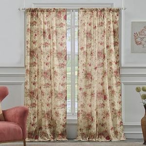 Greenland Home Antique Rose 100% Cotton Curtain Panel Pair, 42 W x 84 L Inches Each, Set of 2 - Ecru