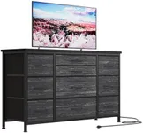 Jojoka Wide Dresser with 10 Large Drawers for 55'' Long TV Stand with Power Outlet Entertainment Center, Storage Fabric Drawer Unit for Bedroom, Closet, Entryway, Sturdy Metal Frame, Black Willow