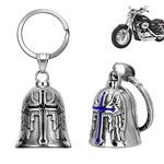 XNZMYN Pack of 2 Guardian Bell Motorcycle Bells, Stainless Steel Motorcycle Bell Lucky Charm, Motorcycle Bell Hanger, Chrome for Motorcycle Accessories or Key Chain, Blue and black, ‎4,5 x 3 x 2,98 cm