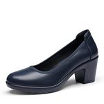 DREAM PAIRS Women's Chunky Closed Toe Low Block Heels Work Pumps Comfortable Round Toe Dress Wedding Shoes,SDPU2230W,Navy Blue,Size 7 US/5 UK