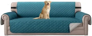 H.VERSAILTEX Reversible Quilted Sofa Cover Water Resistant Sofa Slipcover Washable Couch Cover with Non Slip Elastic Strap Furniture Protector for Kids, Dogs, Pets(Oversized Sofa, Dark Teal/Beige)