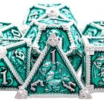 SIQUK 7-Die Metal Dice for DND Polyhedral Dice with Box D20 D12 D10 D% D8 D6 D4 Dice Set for Dungeons and Dragons Roll Playing Game Pathfinder Warhammer RPG MTG Board Games (Emerald with Silver Edge)