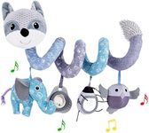 ORZIZRO Car Seat Toys, Baby Plush Spiral Hanging Toys for Stroller Crib Bar Bassinet Car Seat Mobile with Musical Owl BB Squeaker Elephant- Gray Fox