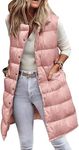 PRETTYGARDEN Women's Fall Long Puffer Vest Collared Sleeveless Button Down Warm Jackets Coat Casual Trendy Winter Outerwear (Pink,X-Large)