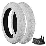 (2 Sets) 12” x 2.125 Kids Bike Replacement White Tires and Tubes - Compatible with Most 12”-12.5” Kids Bikes Like RoyalBaby, Schwinn, and Dynacraft - Made from BPA/Latex Free Butyl Rubber