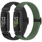 BTTNG 2 Pack Elastic Braided Bands Compatible with Fitbit Inspire 3/ Inspire 2/Inspire/Inspire HR/Ace 3/Ace 2 Women Men Kids, Adjustable Stretchy Wristbands Bracelets Loop Sports Replacement Straps