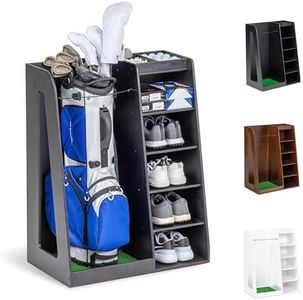 GoSports Premium Wooden Golf Bag Organizer and Storage Rack – Black, Brown, and White