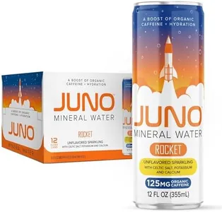 JUNO Rocket Unflavored Sparkling Mineral Water with Organic Caffeine, Celtic Salt, Potassium, and Calcium, 12 Pack