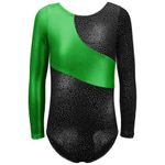 XiaoMoSha Gymnastics Leotards for Girls Long Sleeve/Sleeveless Dance Leotard Sparkle Ballet Dancewear for Kids,Black Green,5-6 Years