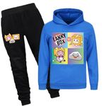 Boys Lankybox Cartoon Hoodies 2pcs Clothes Sets Sweatshirts Kids YouTube Gamer Trousers and Top Tracksuits for Boys (CA/US, Age, 9 Years, 10 Years, Blue)