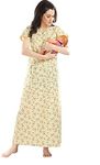 AV2 Women's Printed Feeding/Nursing/Maternity Nighty Beige - Cotton, Maxi, X Large