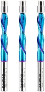 ZahyoX Downcut Flush Trim Router Bit (Pack of 3), NACO Coated Spiral Flush Trim Bit with Double Bearing, 1/4" Cutting Dia, 1/4" Shank, 1-1/8" Cutting Length, 3" Overall Length
