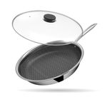 Esspy 26cm Triply Stainless Steel Frying Pan with Glass Lid | Honeycomb Pattern Fry Pan | Omelette Pan Non Stick | Gas & Induction Compatible | Food Safe & PFOA Free | Scratch Resistant