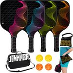 Dinkhiiro Pickle-Ball Paddle Set of 4 with Outdoor Indoor Balls, Racquet Case, Waist Ball Holder Bag | Fiberglass Pickle-Ball Rackets for Adults, Kids | Pickleball Gear Kit for Women, Men