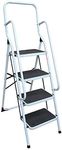 Foldable Non Slip 4 Step Steel Ladder - Lightweight, Rugged Steel Frame, Safe and Sturdy, Non-Slip Rubber Steps, Dual Hand-Rails, Foldable