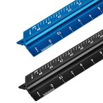 Pack of 2, Architectural Scale Ruler, SourceTon Aluminum Triangular Scale Ruler with Architect Scale, Laser-Etched, 12 Inches, Black & Blue