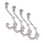 CRAFTSMAN ROAD Vintage Cast Iron Wall Hooks (Antique White Finish, Set of 4) - Rustic, Farmhouse, Shabby Chic, French Country Coat Hooks | Great for Coats, Bags, Towels, Hats | French Slender