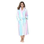 RONGTAI Womens Bathrobe Ladies Fleece Plush Warm Long Robes （Medium,Rainbow）