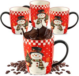HASENSE Coffee Mugs, 15 OZ Coffee Cups Ceramic Set of 4 with Handle and Snowman Patterns for Man Woman, Colorful Christmas Porcelain Coffee Cups Set for Tea, Cocoa, Milk, Latte and Cappuccino