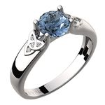 GWG Jewellery 925 Sterling Silver Celtic Ring Aquamarine Sea Blue Stone and Trinity Knots Adorned with Crystals – 10 in Gift Box for Women