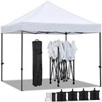 Yaheetech Pop Up Canopy Tent, Commercial Instant Shelter Tent, Heavy Duty Event Tent Pavilion, Portable Waterproof Canopy Folding, Wheeled Bag, Canopy Sandbags x4, Tent Stakesx4, 10x10 FT (White)