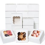 50 Pcs White Bakery Boxes with Window, 6x6x3 inches Cookie Boxes Macaroon Boxes Small Treat Boxes Mini Cake Boxes for Dessert, Pastry, Sturdy Take Out Container for Party Wedding Favor