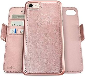 Dreem Fibonacci 2-in-1 Wallet Case for Apple iPhone SE 3 (2022), SE 2, & 8/7 - Luxury Vegan Leather, Magnetic Detachable Shockproof Phone Case, RFID Card Protection, 2-Way Flip Stand - Rose