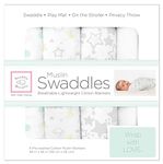 SwaddleDesigns Muslin Swaddle Blanket, Goodnight Starshine (Set of 4 in Sterling)