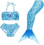 AutoWT Girls Mermaid Tails for Swimming, 3Pcs Swimsuit Princess Bikini Set Bathing Suit Costume Birthday Kids, Children Blue