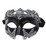 MYSEUNI Silver Masquerade Mask for Men -Greek Roman Venetian Mask Halloween Party Mardi Gras Mask