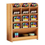 Wooden Pen Holder Storage Box, Multifunctional Desk Organiser Desk Tidy Pen Holder for Home, Office and School (Cherry Color)