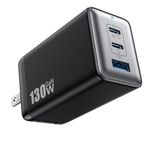 130W USB C Wall Charger,GaN III 3-Port Fast Charging Station,PD QC Foldable Charger Block Portable 65W USB C Laptop Adapter for MacBook Pro/Air,iPad Pro,Galaxy S23,Dell XPS 13,iPhone 15/Pro etc-Black