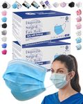 100PCS Blue Disposable Earloop Face Masks for Adults,Real 3-Ply Soft Fabric (2-Layer Non-Woven,1-Layer Melt-Blown),Anti-Dust,Water Proof,Single General Use w. Nose Clip (Other Color-Style Available)