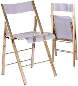 ISL Furnishings Kasper Flex Modern Acrylic Folding Chairs – Foldable Transparent Clear Lucite Chair with Chromed Steel Frame for Indoor, Outdoor, Dining, Desk, Office, Vanity – New Gold, Set of 1