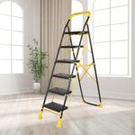 Parasnath 6 Step Yellow Diamond Mild Steel Foldable Ladder for Home - Wide Anti Skid Plastic Step Ladder for Extra Gripping 6.2 FT Ladder - Made in India